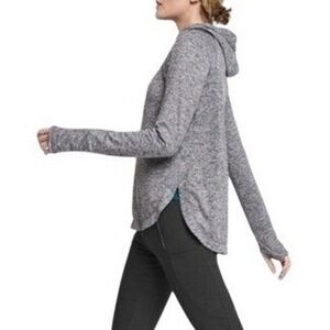 Athleta Uptempo Hoodie Small Gray Herringbone Thumbholes Pullover Activewear